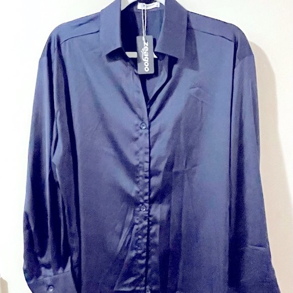 Zeagoo dark navy silky blouse - Picture 1 of 6